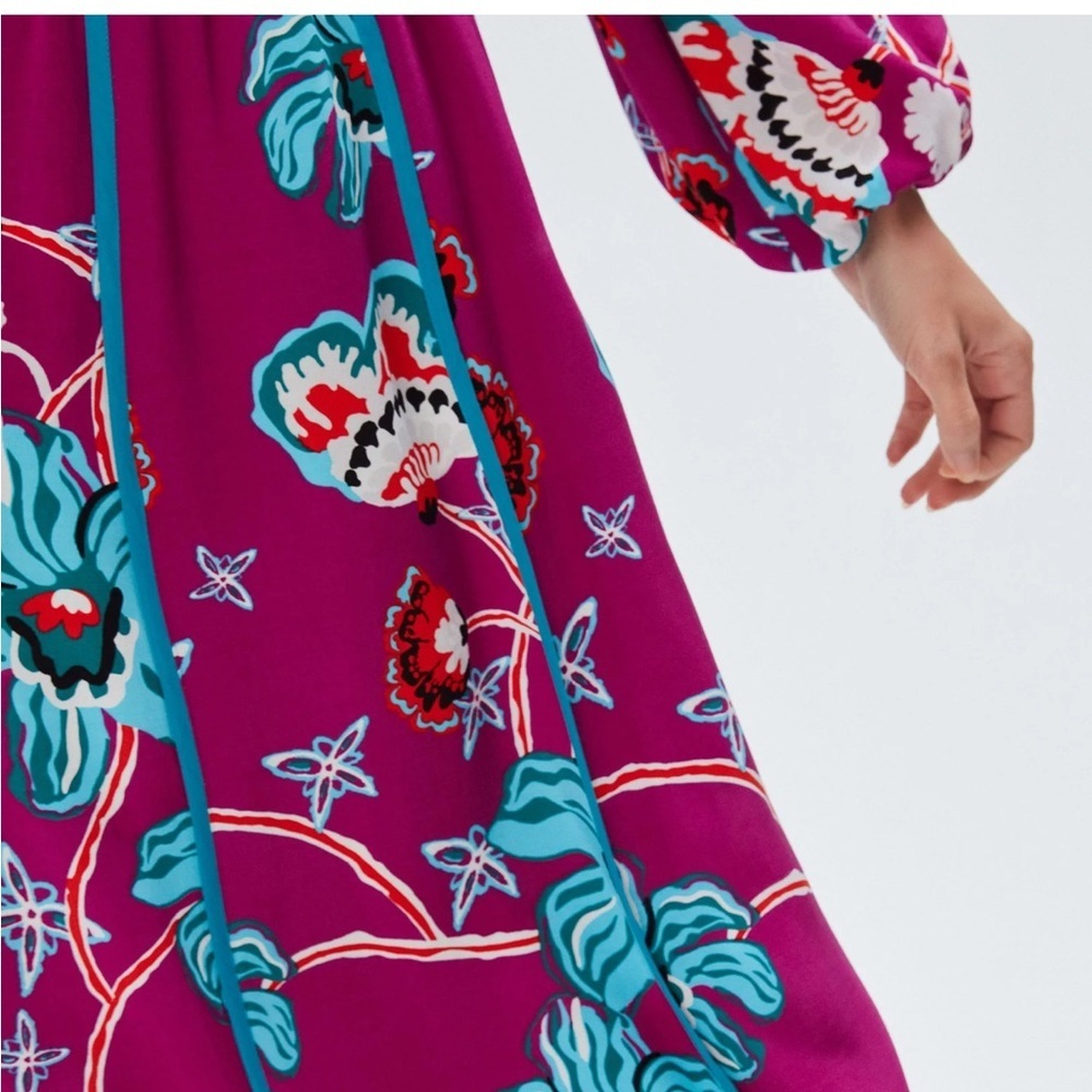 Diane Von Furstenberg Floral Long Sleeve Maxi Dress - Purple and Teal Size S - Picture 5 of 14